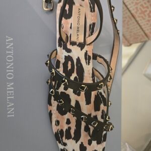 Antonio Melani Black Studded Leopard-Print Sandals